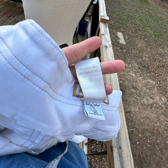 Vintage Y2K White and Gold Baby Phat Strapless Belted Buttoned Minidress Sz S - Picture 10 of 13